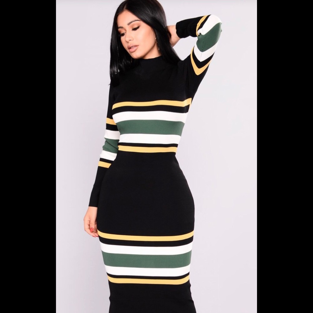 Striped Fashion Nova Turtleneck Midi Dress!
